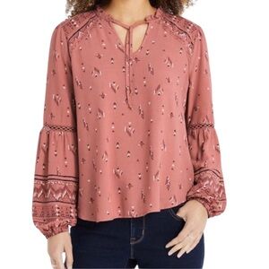 Maurices Mauve Aztec Patterned Ballon Sleeve Blouse (Size: Medium)
